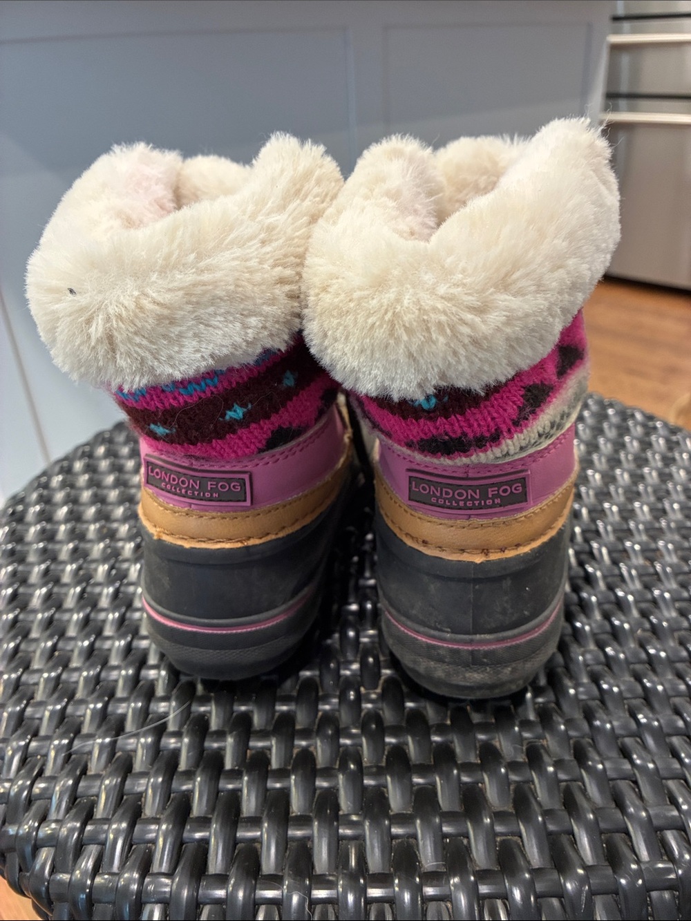 London Fog Kids Pink, Cream & Brown Faux-Fur Cuff Winter Boots